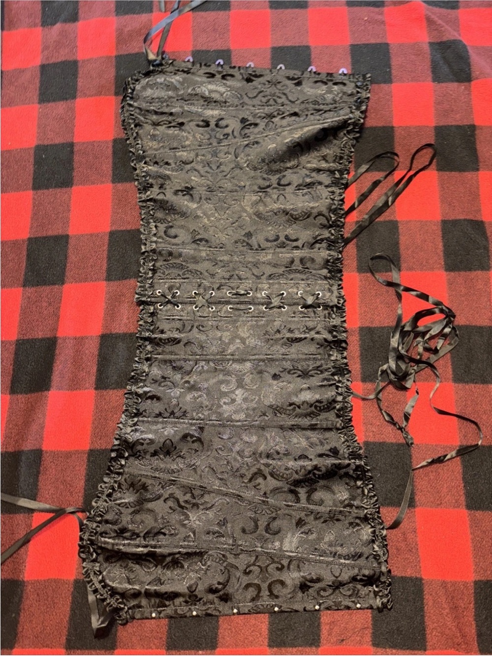 Black Lace-Up Waist Cincher Corset Top - Unbranded